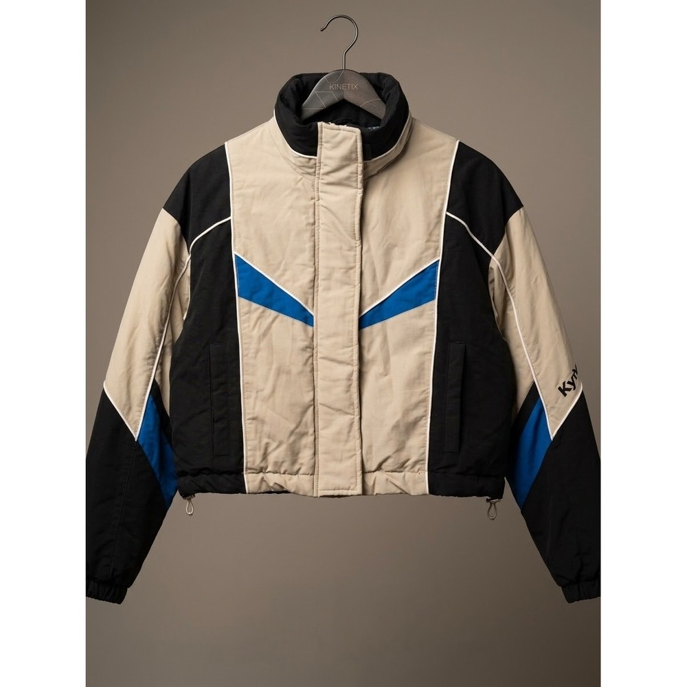 Bershka Mens Colorblock Puffer Jacket Tan Black Blue Cropped Streetwear Medium